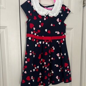 Janie and Jack Navy Dress with Heart Print and White Collar